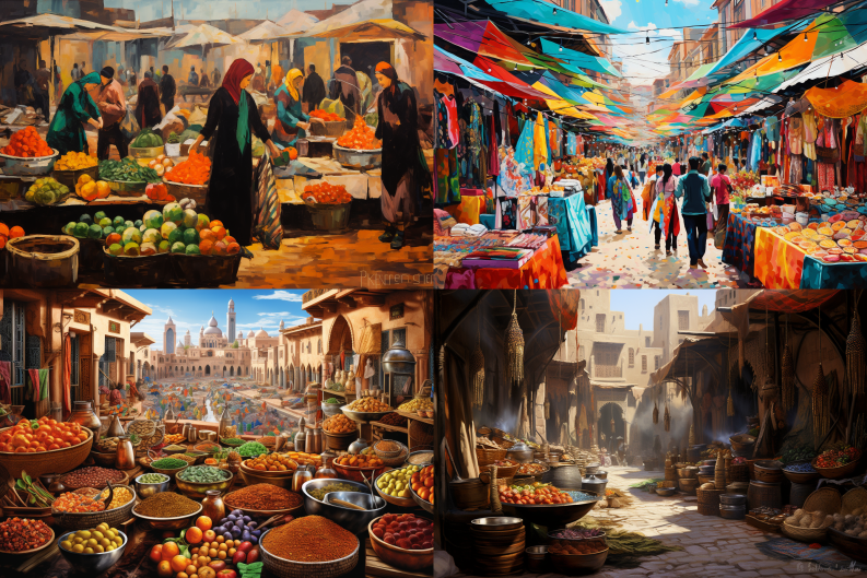 owravs A vibrant acrylic painting of a bustling Moroccan market 6d989070 63b1 4653 a670 5944949a4ad9